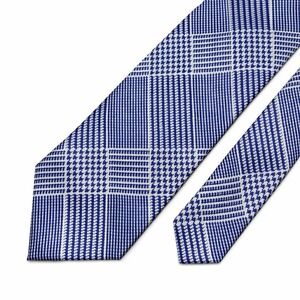 NEW NOS 60s 70s Brooks Brothers Tie 55x3.5 Silk Blue White Glen Plaid Italy